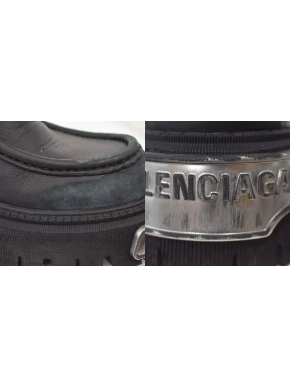 Balenciaga Tractor Loafer Logo Plate Distressed Leather Black